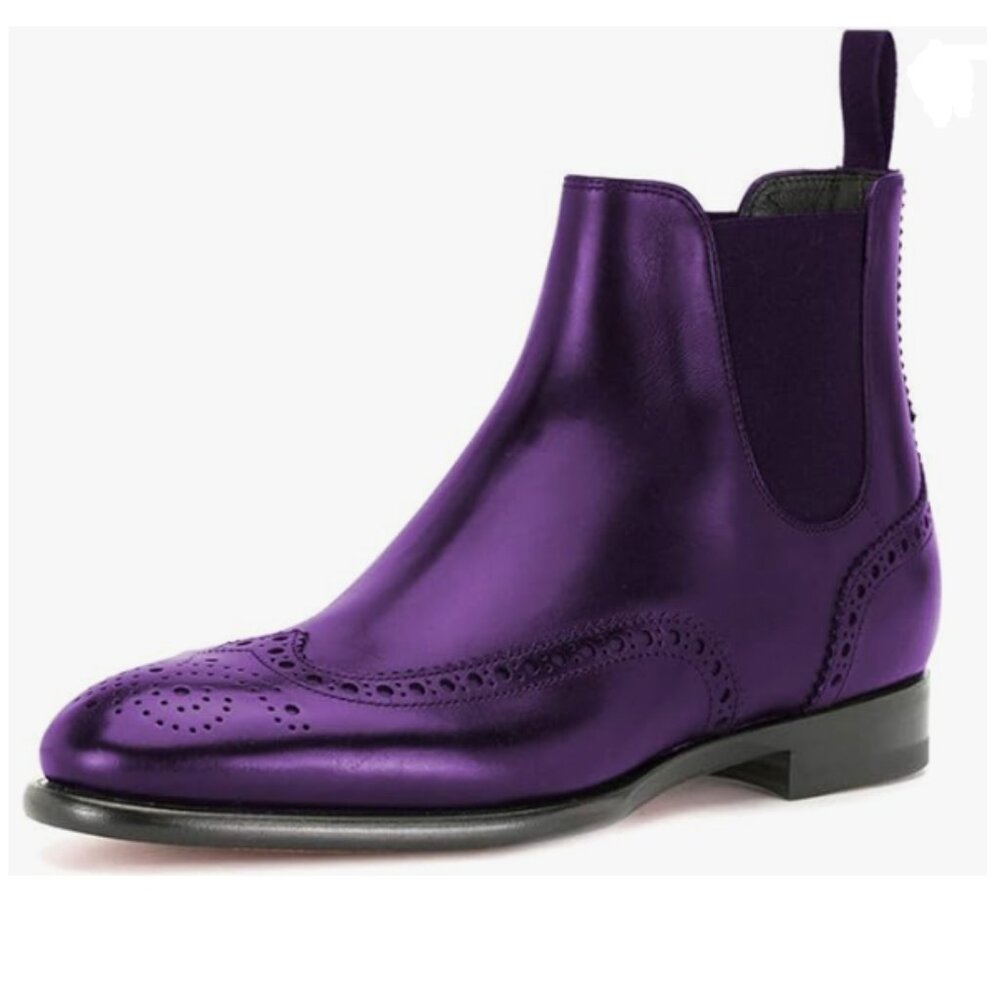 Purple Ankle Boots with Brogue Detailing and Elastic Panels